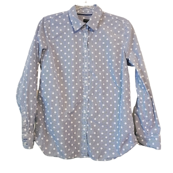Talbots | Women's Polka Dot & Stripes Printed Button-Down Shirt (Size Medium) - Picture 1 of 9